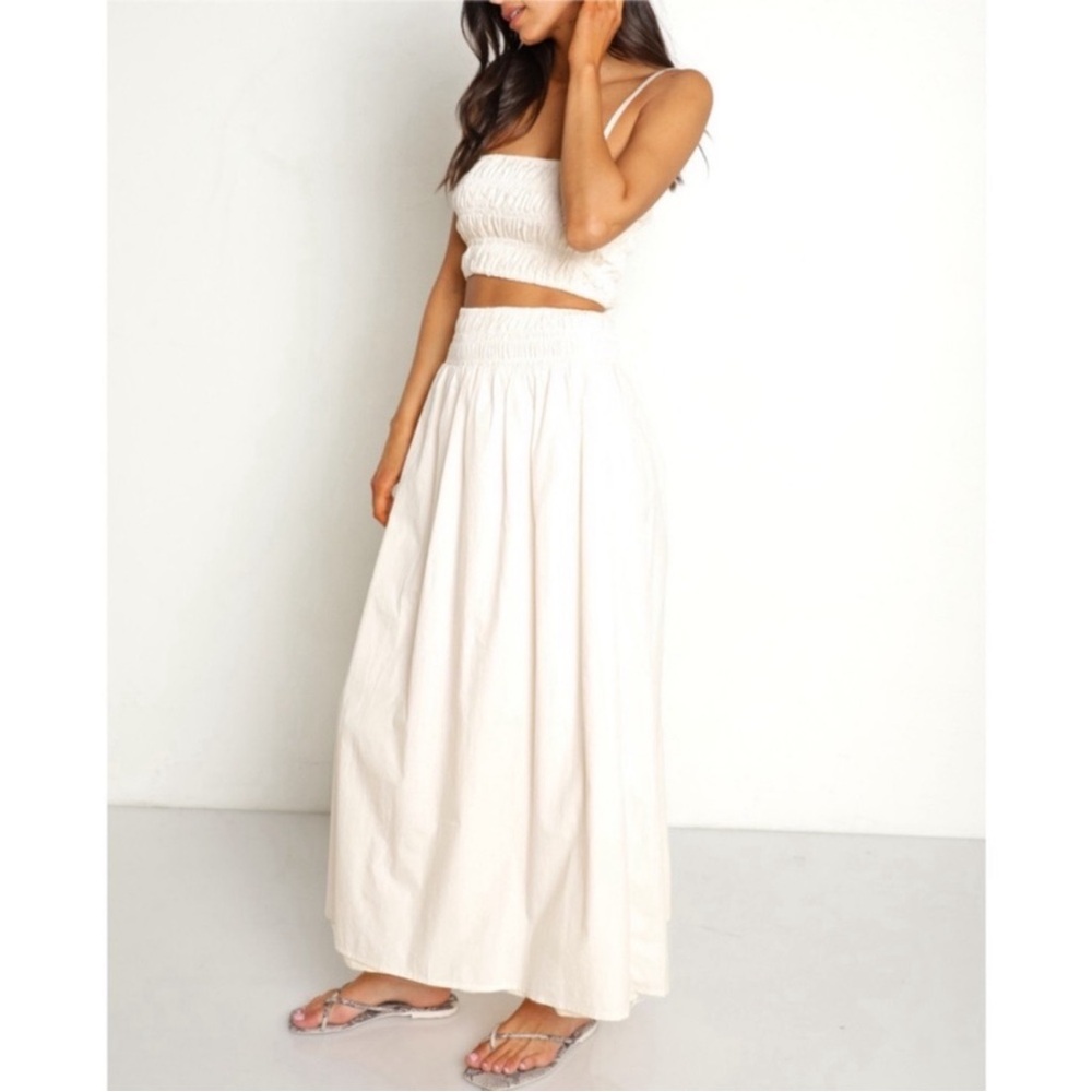 Faithfull the Brand Kiera Smocked Cream Matching Skirt Set
